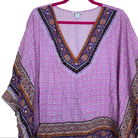 Sundance Boho Lavender Floral Mandala Flowy Lightweight Modal Poncho Blouse Top - Picture 2 of 8